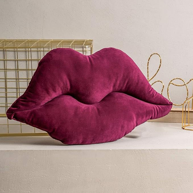 Ashler Lips Throw Pillows Smooth Soft Velvet Insert Included Cushion for Couch Bed Living Room, Dark Purple, 24 X 12 inches