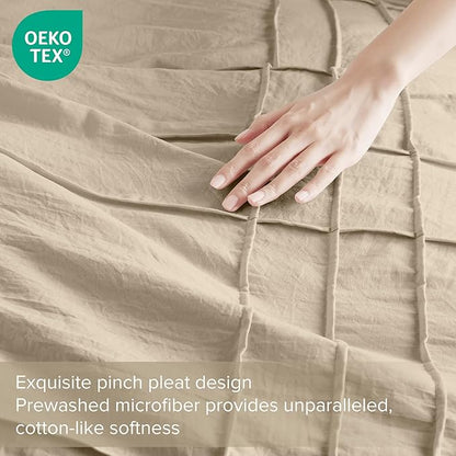 Comfort Spaces Khaki Queen Size Comforter Set - 3 Pieces Pintuck Pleated Bedding Sets, All Season Lightweight, Extra Softness Pre-Washed Microfiber Queen Bed Set, Shams, Queen