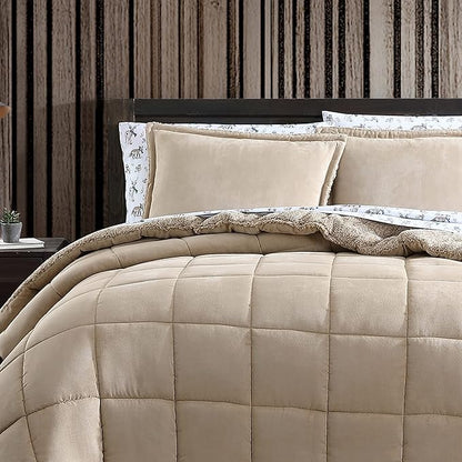 Eddie Bauer - Twin Comforter Set, Microsuede Bedding with Soft Plush Faux Shearling Reverse, 2 Piece Bed Set with Matching Pillowcase (Sherwood Brown)