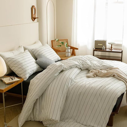CLOTHKNOW Striped California King Comforter Set 3Pcs White Black Bedding Comforter Sets Farmhouse Comforter Black Stripes Comforter
