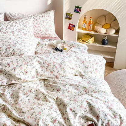 MKXI Garden Floral Comforter Twin XL Peach Blossom Pink White Floral Comforter Set Twin Size Botanical Bedding Comforter Pink Flowers Print Comforter Vintage Farmhouse Bed Comforters