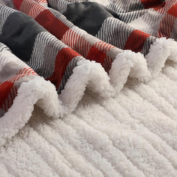 Electric Heated Blanket 72"x84" Full Size Flannel & Sherpa - 4 Heat Settings & 10H Auto Shut Off, Fast Heating, Machine Washable for Bed, Couch, Office - Black and Red Checkered Pattern