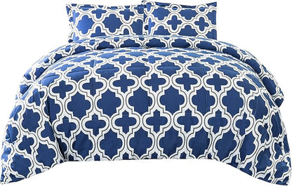 Superior Trellis Comforter Set with Pillow Shams, Luxurious & Soft Microfiber with Down Alternative Fill, Contemporary Geometric Trellis Design - Twin/Twin XL Bedding Set, Navy Blue