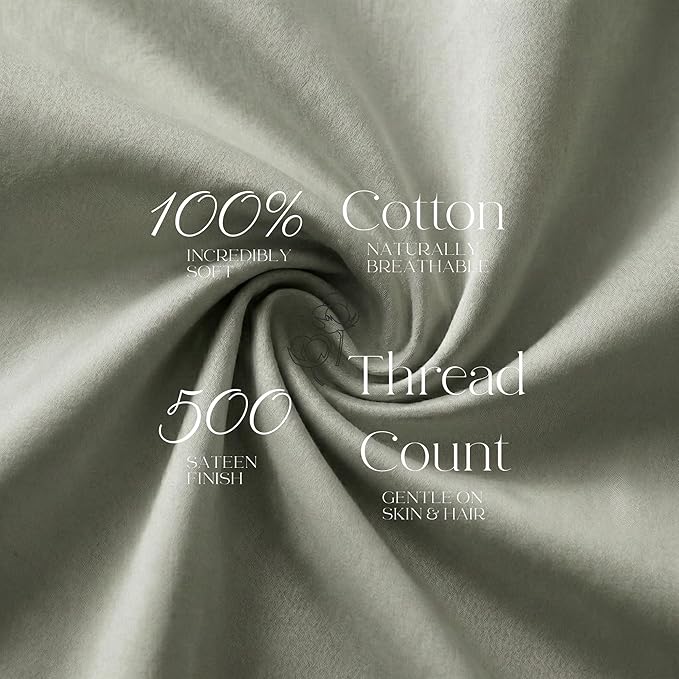 Beckham Hotel Collection Cotton Pillowcases King, 500TC, Sateen Finish, Open End, Breathable, Moisture-Wicking, Aqua Gray (Pack of 2)