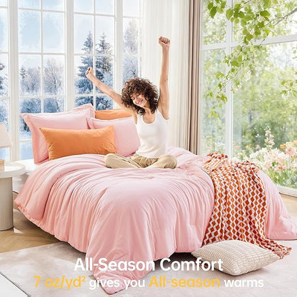 MUXHOMO Full Comforter Sets, All Season Ultra Soft Down Alternative Bedding - 3 Piece Lightweight Bed Set Includes 1 Comforter (82"x86") and 2 Pillow Shams (20"x26"), Blush