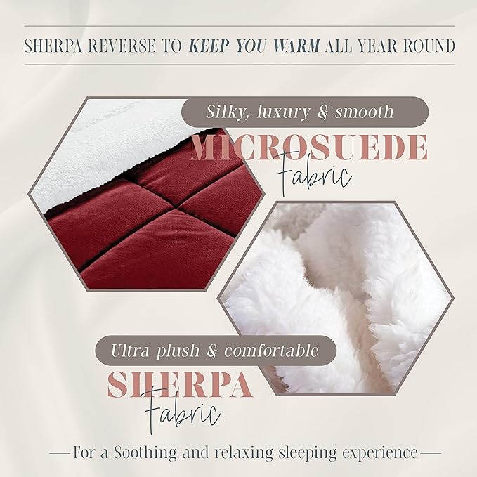 Elegant Comfort Super Soft Sherpa Comforter 2-Piece Set Premium Quality, Heavy Weight Reversible Down Alternative Micro-Suede, Sherpa Comforter, Twin, Flaming Burgundy