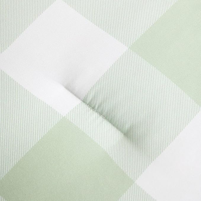 Wake In Cloud - Gingham Comforter Set, Plaid Buffalo Check Checkered Cottagecore Cute Geometric, Soft Lightweight Bedding, 3 Pieces, Sage Green, Full Size