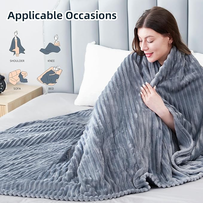 Electric Heated Blanket Full Size 72"x84",Fast Heating Throw, Soft Striped Flannel for Bed & Couch, 1-12 Hours Auto Off & 12 Heating Levels, Machine Washable, Gifts for Family-Light Gray