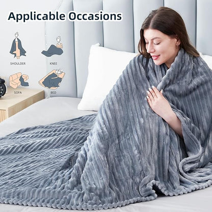 Electric Heated Blanket Full Size 72"x84",Fast Heating Throw, Soft Striped Flannel for Bed & Couch, 1-12 Hours Auto Off & 12 Heating Levels, Machine Washable, Gifts for Family-Light Gray
