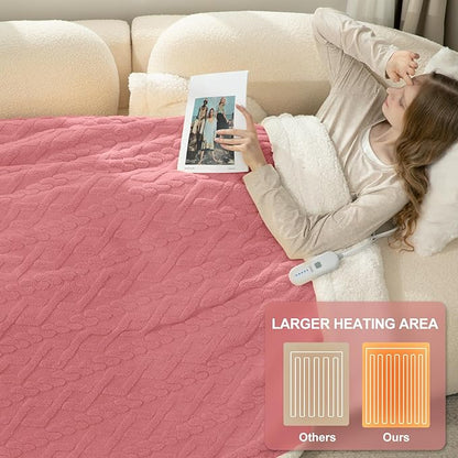 Heated Blanket Twin Size 62"X84" Pink - Soft Thick Warm Sherpa Electric Blanket for Winter with 5 Fast Heating Levels & 10hrs Auto Off for Women Gift, Overheating Protection for Office Bed