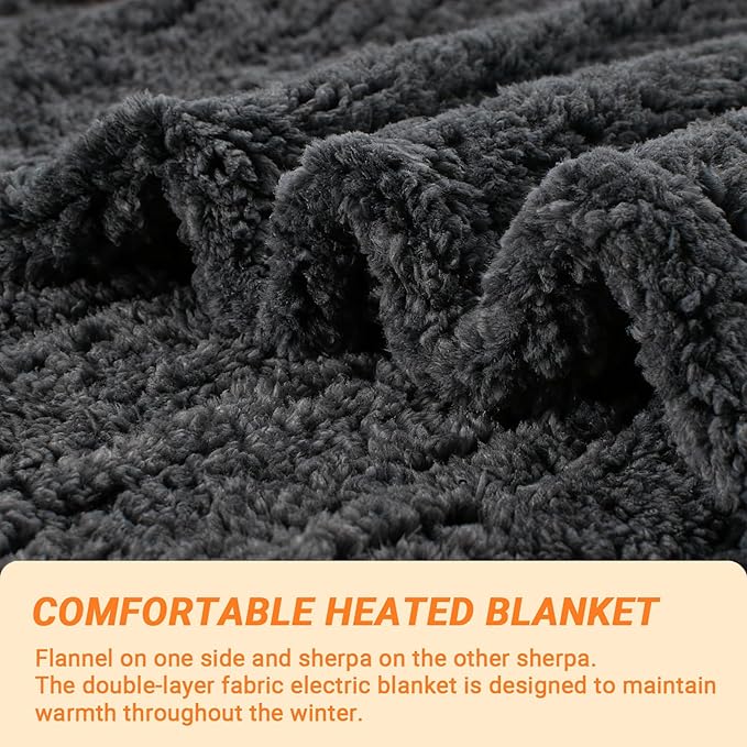 Heated Blanket Heated Throw, Electric Blanket 50"x60" Heating Blanket with 8 Hours Auto Off 10 Fast Heating Levels Machine Washable Sherpa Heated Blanket with Overheating Protection