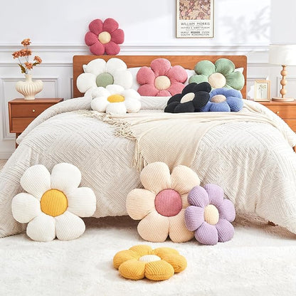 Flower Pillow,Cute Daisy Flower Shaped Throw Pillow for Home Decor,Soft Flower Throw Pillow Seating Cushion for Bedroom,Sofa,Couch (15.7",White)