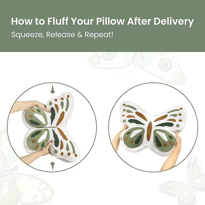 AELS Butterfly Pillow, Tufted Decorative Throw Pillows, 19.6" x 15.7", Soft Plush Stuffed Animal, Cute Pillow for Living Room, Bedroom, Sage Green