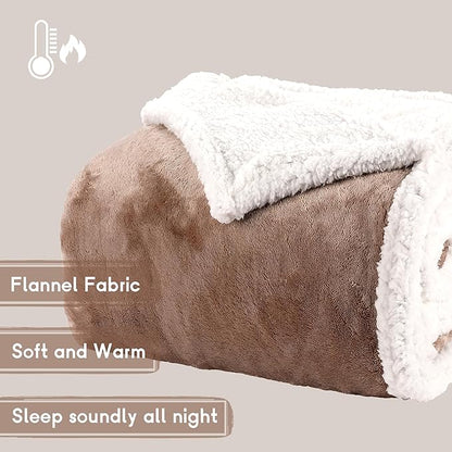 Heated Blanket Electric Throw Size 50''x60'' with 9 Heating Levels, 1-10 Hour Auto Shut Off, Machine Washable, Flannel & Sherpa Double-Sided Soft Warming Blanket for Couch, Bed, Office - Brown