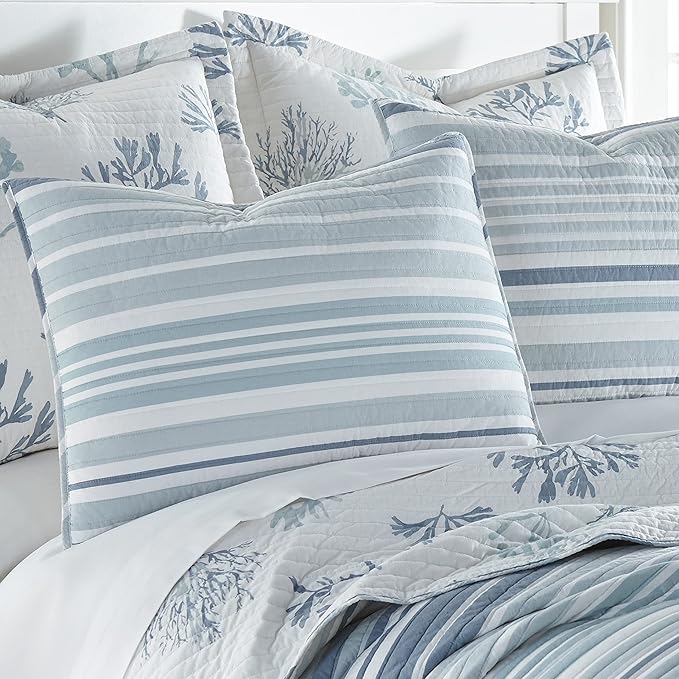 Levtex Home - Truro Quilt Set - King/Cal King Quilt + Two King Pillow Shams - Stripe in Shades of Blue - Quilt Size (106x92in.) and Pillow Sham Size (36x20in.) - Reversible - Cotton