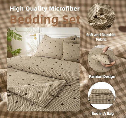 SDY 7 Piece Plaid Comforter and Sheet Set,Full Size Gingham Bedding Set,Super Soft Microfiber with 1*Comforter,1* Flat Sheet, 1*Fitted Sheet,2*Pillowcases and 2*PillowcaseShams