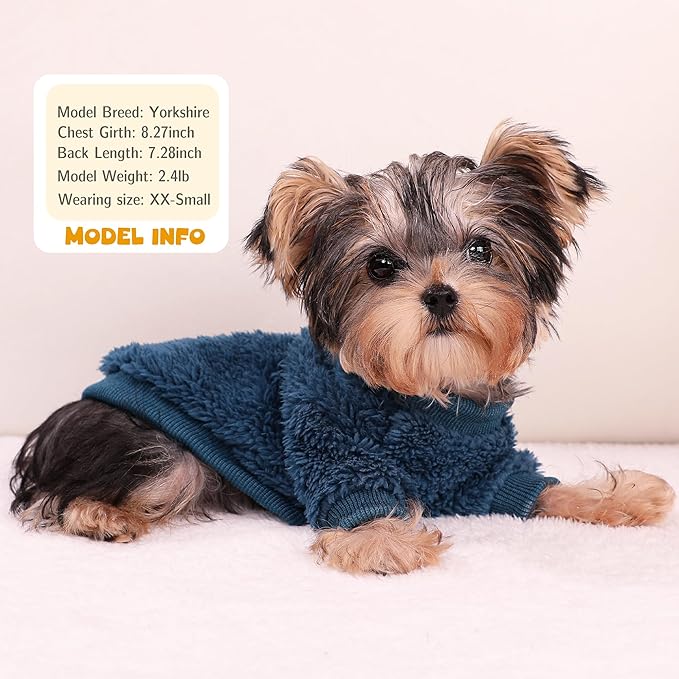 Cozy Pet Fleece Sweater, Double Velvet Winter Dog Clothes, Purple and Cream, Set of 2 (Navy Blue+Grey, X-Large)