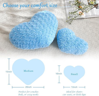 Heart Pillow Blue Throw Pillows, Soft and Fluffy Decorative Pillows for Bed Couch Chair, Cute Heart Shaped Room Decor for Valentine Anniversary Birthday Halloween Christmas (Medium, 20"x15")