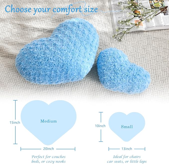 Heart Pillow Blue Throw Pillows, Soft and Fluffy Decorative Pillows for Bed Couch Chair, Cute Heart Shaped Room Decor for Valentine Anniversary Birthday Halloween Christmas (Small, 13"x10")