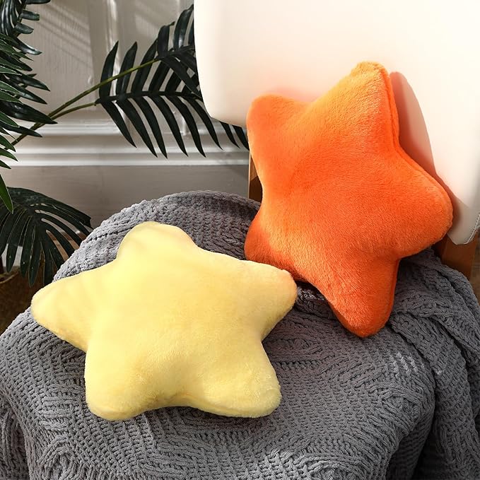 2 Pcs 11 Inch Star Pillow Decorative Star Shaped Throw Pillow Gift Cute Aesthetic Soft Plush Floor Cushions Room Decor for Bedroom Living Room Sofa Bed(Yellow, Orange)