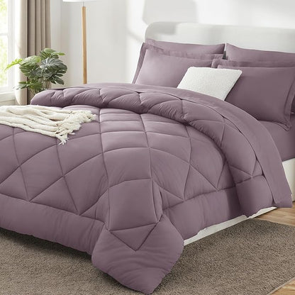 CozyLux Oversized Queen Comforter Set Dusty Purple, 7 Pieces Bed in a Bag Comforter Set with Sheets Luxury Bed Set All Seasons, Bedding Set with Down Alternative Comforter, Sheets, Pillowcases & Shams