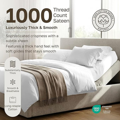 California Design Den Split King Sheets Sets for Adjustable Bed - 1000 Thread Count Sateen, Thick and Natural 100% Cotton Bed Sheets, Deep Pockets, Durable Bedding Set - White