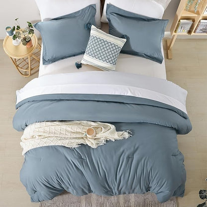weigelia Dusty Blue Comforter Set 7 Pieces Queen Comforter Set Soft Lightweight Comforters Queen Size Bedding Set with Sheets for All Season