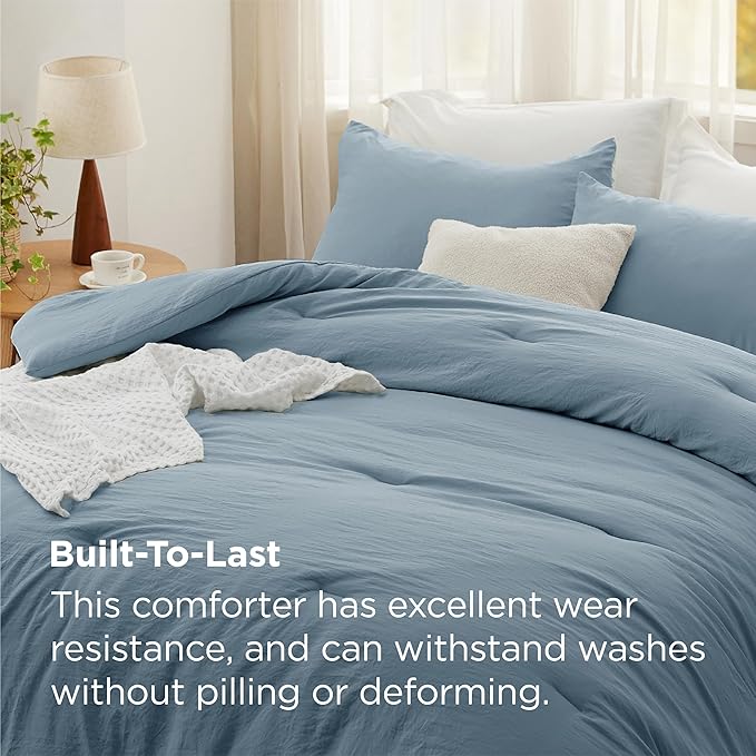 Bedsure California King Comforter Set, Dusty Blue Soft Prewashed Bedding for All Seasons, 3 Pieces GentleSoft™ Bed Set, 1 Lightweight Comforter (104"x96") and 2 Pillowcases (20"x36")