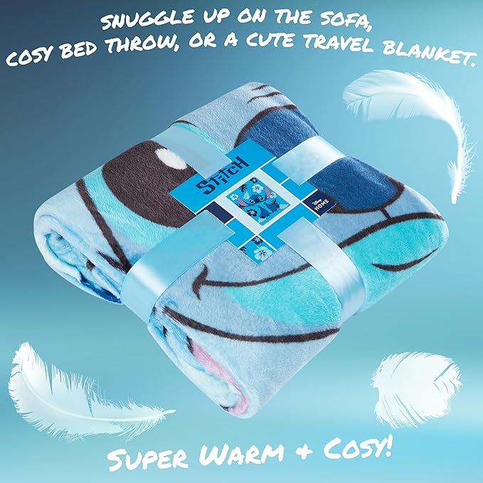 Disney Stitch Throw Blanket Soft Fleece Blanket Bedroom Accessories 59 x 51” (Light Blue Stitch)