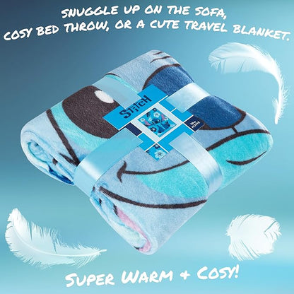 Disney Stitch Throw Blanket Soft Fleece Blanket Bedroom Accessories 59 x 51” (Light Blue Stitch)