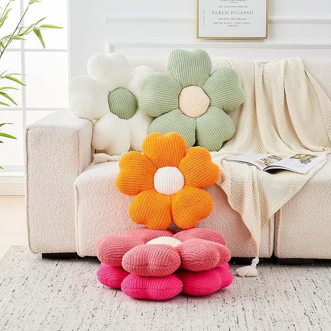 Flower Throw Pillow, Cute Flower Shaped Pillow Decorative Throw Pillow for Bed Couch, Soft Daisy Pillows Floor Seating Cushion Cushions (19.6 Inch Peach Pink)