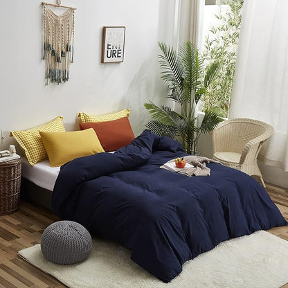Luxlovery Navy Blue Comforter Set California King Dark Blue Bedding Comforter Set Soft Breathable Quilts Breathable Cozy Comforter with 1 Yellow+1 Caramel Pillowcase for King Bed