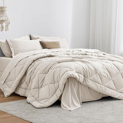 Love's cabin Twin XL Comforter Set Off White, 5 Pieces Twin XL Bed in a Bag, All Season Bedding Sets with 1 Comforter, 1 Flat Sheet, 1 Fitted Sheet, 1 Pillowcase and 1 Pillow Sham