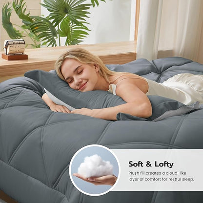 Joiedomi Twin Comforter Set with Sheets Dark Grey, 5 Pieces Twin Bedding Sets with 1 Down Alternative Comforter, 1 Flat Sheet, 1 Fitted Sheet, 1 Pillowcase and 1 Pillow Sham, Bed in a Bag All Seasons