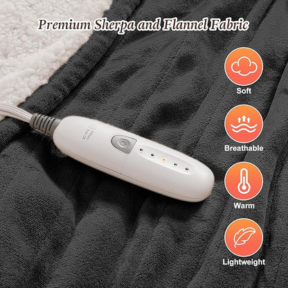 Electric Throw Blanket 50''x60'' Heated Throw, ETL Certified Heat Blankets Electric with 5 Heating Levels & 4-hr Timer, Flannel & Sherpa Throw Heated Blankets, Machine Washable (Charcoal Gray)