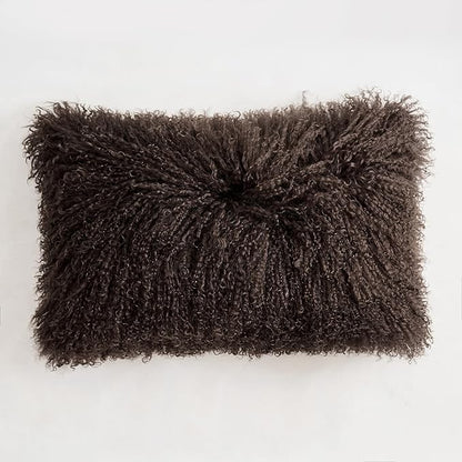 Genuine Mongolian Lamb Fur Pillow Cover – 12"x20" Rectangular Cushion Case – Soft Curly Wool Decorative Accent for Sofa, Bed, or Chair (Chocolate Brown)