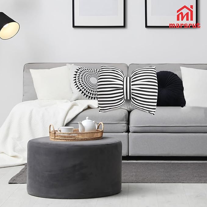 Bow Shaped Pillow, Decorative Sofa Throw Pillows, 17.7" x 13.8", Striped Black and White Reversible Pillow Cushions for Couch Bed Sofa Office Car Decor Neck Waist, Hand Made Cotton, Detachable to Wash