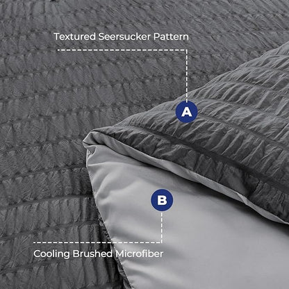 HYMOKEGE Dark Grey/Light Grey Twin Comforter Set Seersucker 5 Pieces, All Season Luxury Bed in a Bag for Bedroom, Bedding Set with Comforter, Sheets, Pillowcase & Sham