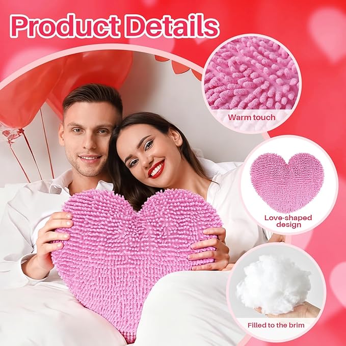 Cumule 3Pcs Valentine's Day Heart Pillows Plush Large Love Heart Pillows Red Ivory Pink Pillows for Valentines Day Living Room Bedroom Decor