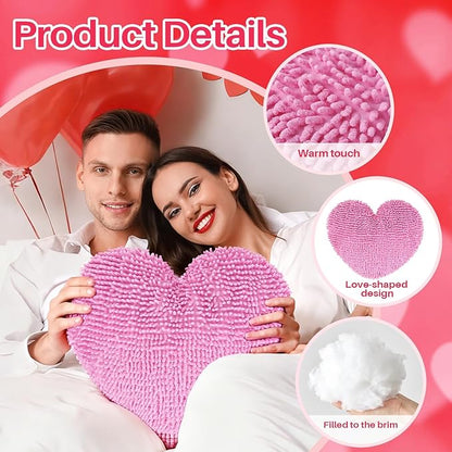 Cumule 3Pcs Valentine's Day Heart Pillows Plush Large Love Heart Pillows Red Ivory Pink Pillows for Valentines Day Living Room Bedroom Decor