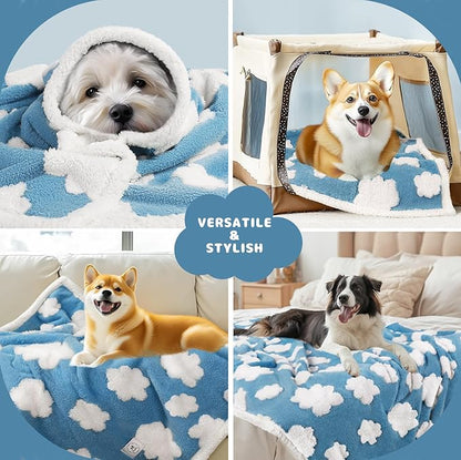 Luciphia Waterproof Pet Blanket for Medium Large Dogs Washable Fluffy Thick Jacquard Shag Fleece Warm Sherpa 3D Textured Flower Print for Cats Puppy Couch Protection (Blue Cloud,57x40 inches)