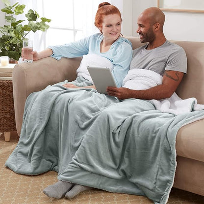 Genteele Sherpa Throw Blanket Super Soft Reversible Ultra Luxurious Plush Blanket, 60 x 70 inches, Sage/White