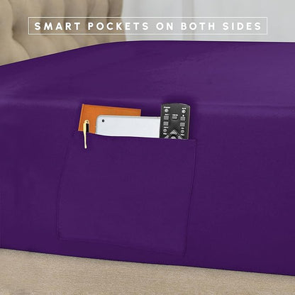 Elegant Comfort 8-Piece Pinch Pleated Comforter Set - All Season Complete Bed in a Bag, Includes 4pc Smart Sheet Set, Bed Skirt, Comforter, Matching Pillowcases and Shams, King/Cal King, Purple