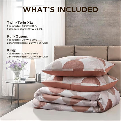 Stylish Three-Tone Printed Twin Size Comforter Set, 2 Pieces Ultra-Soft Microfiber Bedding Set, Warm and Cozy Comforter for All Seasons, Terracotta Blush