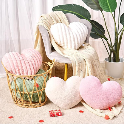Pink Heart Pillow Decorative Throw Pillows, Fuzzy Heart Shaped Pillow for Bed Couch Chair, Faux Fleece Cute Love Pillow Cushion for Room Decor, Valentines Day, 15" x 13"