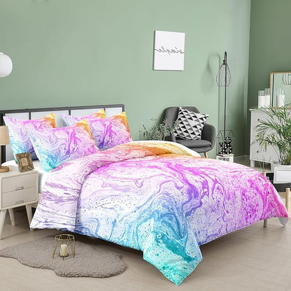 Tailor Shop Marble Bedding Set Twin Size,Marble Girls Comforter Sets Pink Tie Dye Comforter Sets Watercolor Artwork Design,with 1 Comforter 1 Pillowcases…