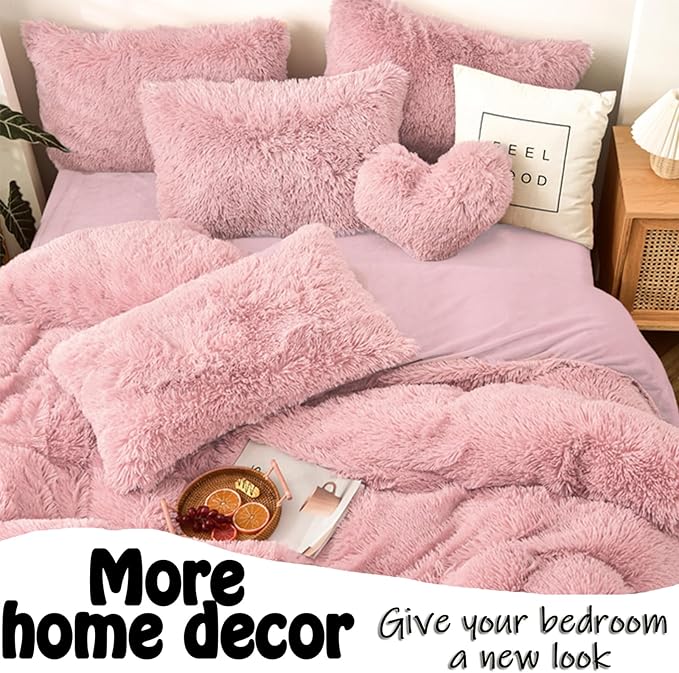 MorroMorn Fluffy Heart Throw Pillows, Shaggy Decorative Pillow for Sofa Couch Bed, Cute Room Decor Decorations for Women Girls Kids (Blush)