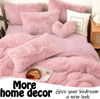 MorroMorn Fluffy Heart Throw Pillows, Shaggy Decorative Pillow for Sofa Couch Bed, Cute Room Decor Decorations for Women Girls Kids (Blush)