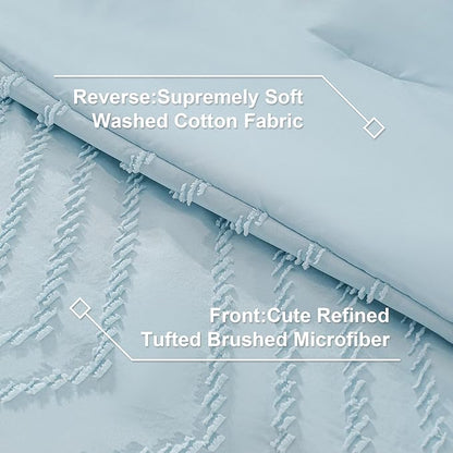 Litanika Light Blue Queen Size Comforter Set with Sheets - 7 Pieces Bed in a Bag Queen Boho Tufted Complete Bedding Sets with Comforter, Sheets, Pillowcases & Shams