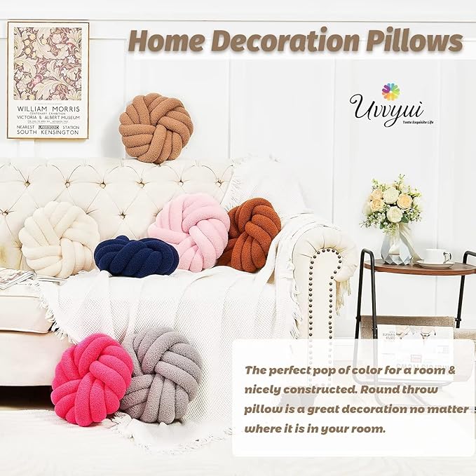 Uvvyui Knot Pillows, 14 Inch Decorative Throw Pillows Round Pillows Cushion, Soft Handmade Knotted Ball Pillow Plush Cushion Home Decor for Bed Couch Living Room (Khaki, 14 Inch)